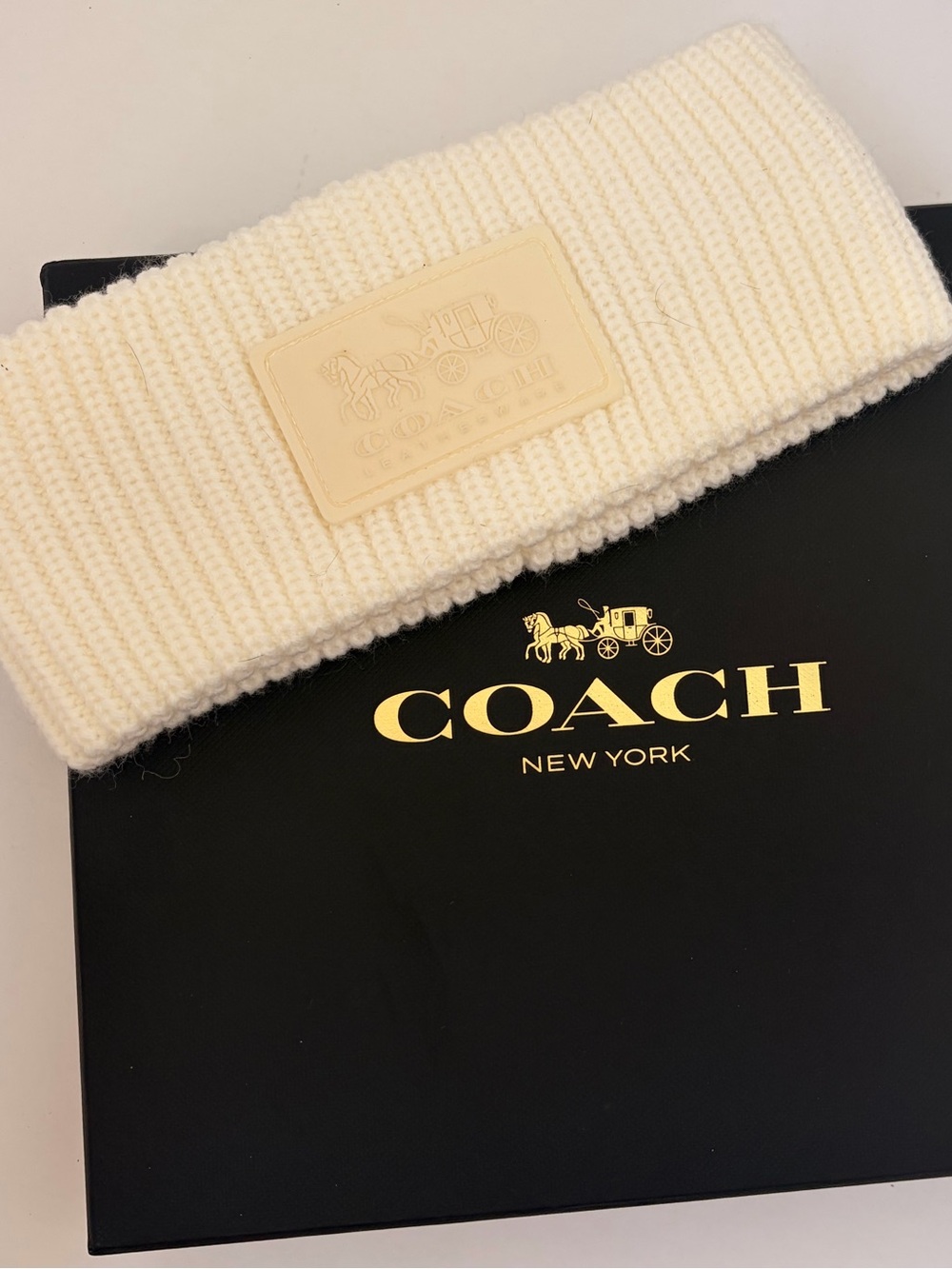 Coach Black and Cream Logo Beanie
